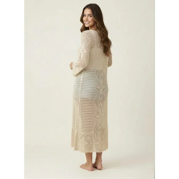 Vintage 90s Crochet Tie Front Duster Cardigan| Boho Coastal Cowgirl Cottagecore - Picture 10 of 16